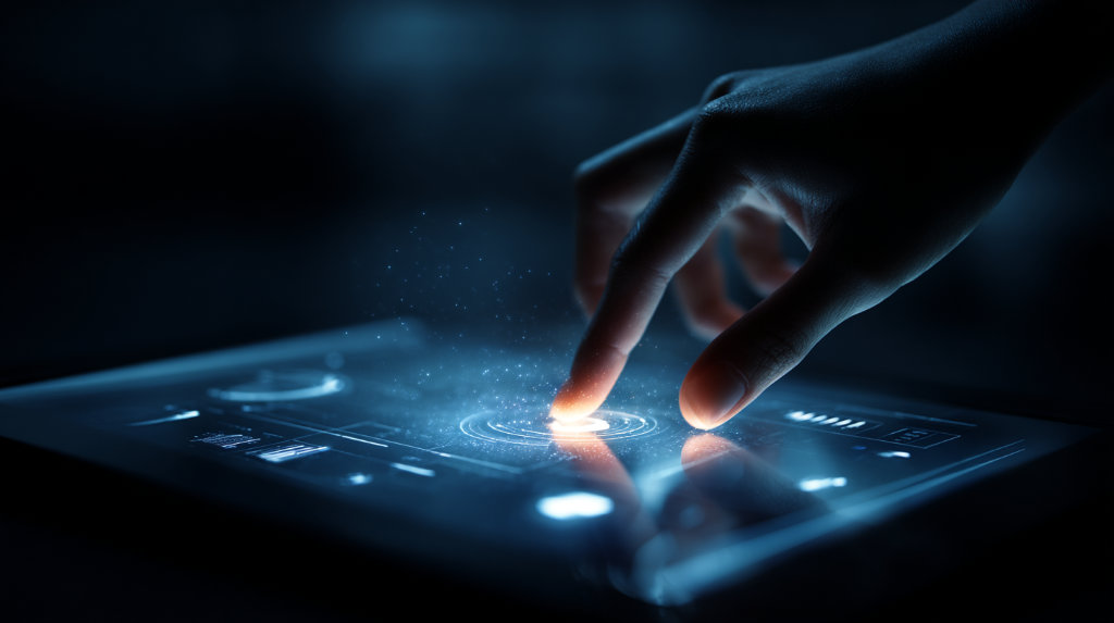 Futuristic trap disguised as a glowing UI, representing website audit tools that look impressive but confuse or mislead users.
