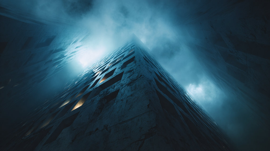 A luxurious building with a crumbling foundation, symbolizing a beautiful but poorly optimized website.