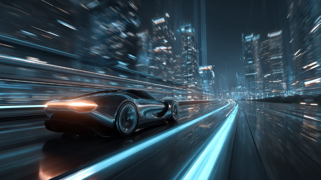 A fast sports car racing past broken-down flashy cars, symbolizing how speed outperforms aesthetics in SEO.